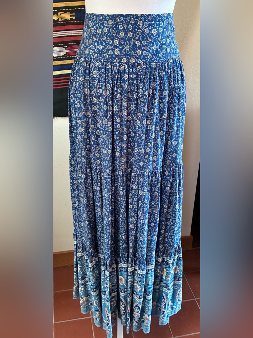 NATURAL LIFE Blue Floral Tiered Maxi Skirt